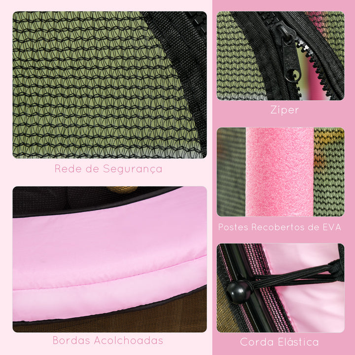 Trampolim para Crianças acima de 3 Anos Cama Elástica Infantil com Rede de Segurança e Estrutura de Aço para Interiores e Exteriores Carga 50kg Ø140x190 cm Rosa
