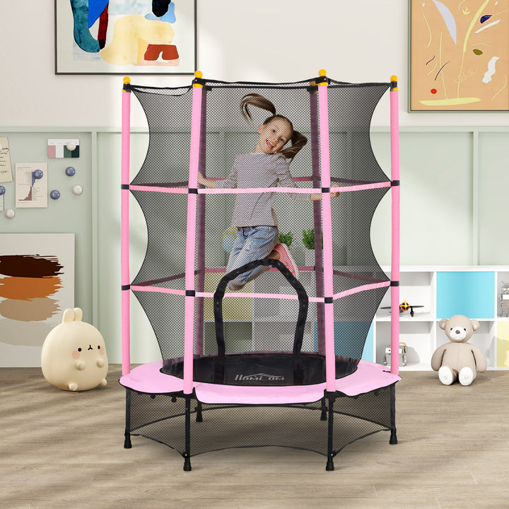Trampolim para Crianças acima de 3 Anos Cama Elástica Infantil com Rede de Segurança e Estrutura de Aço para Interiores e Exteriores Carga 50kg Ø140x190 cm Rosa