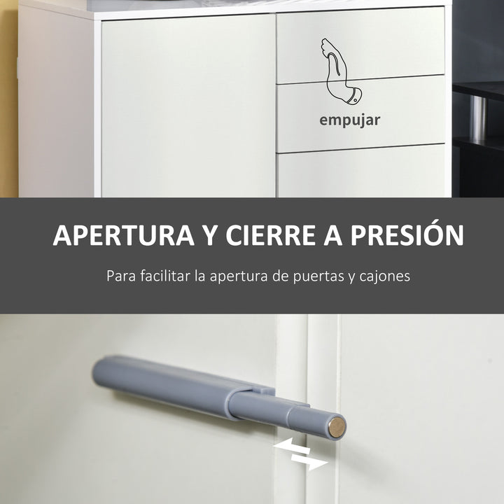 Aparador Auxiliar com 2 Portas 2 Gavetas e Prateleira Ajustável Abertura a Pressão Móvel Organizador de Armazenamento para Dormitório Sala de Estar 79x36x74cm Branco