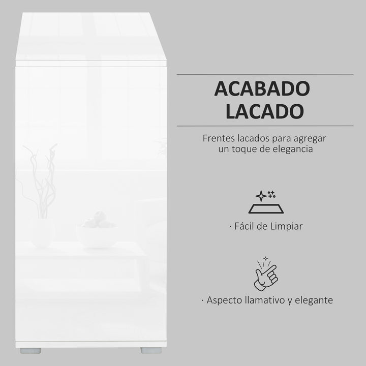 Aparador Auxiliar com 2 Portas 2 Gavetas e Prateleira Ajustável Abertura a Pressão Móvel Organizador de Armazenamento para Dormitório Sala de Estar 79x36x74cm Branco