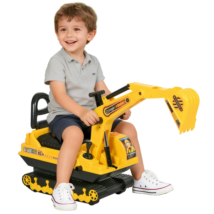 Escavadora sem Pedais com Braço Móvil Carro Andador com Assento de Armazenamento Pá Dianteira e Buzina Carga Máxima 30 kg 78x24x58,5 cm Amarelo