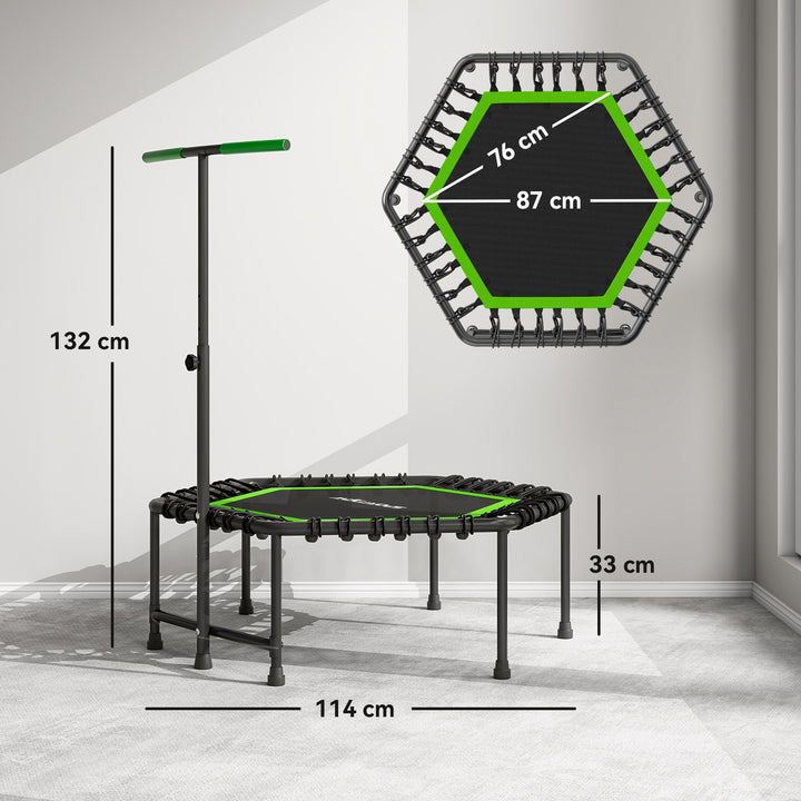 Trampolim Fitness 114x114x132 cm Trampolim Fitness com Guiador Ajustável em 3 Níveis Estrutura de Aço para Treino de Perna Corpo em Casa Escritório Ginásio Verde