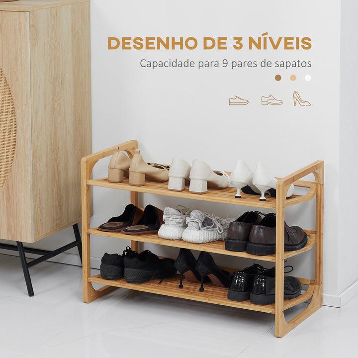 Sapateira de Bambu de 3 Níveis Sapateira para 9 Pares de Sapatos Organizador para Entrada Corredor Casa de Banho 76x33x51 cm Madeira