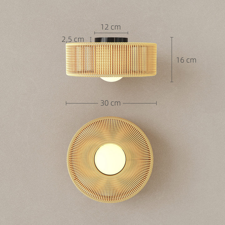 Candeeiro de Teto com Lâmpada LED G9 20W 3000 K Candeeiro de Teto Boémio com Ecrã de Corda de Linho para Quarto Sala Cozinha e Sala de Jantar Castanho Claro