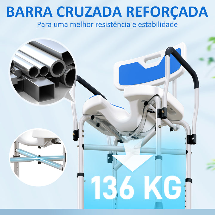 Assento de Duche para Pessoas Idosas Assento de Duche com Assento Ranhurado Altura Ajustável Banco de Duche Antiderrapante com Encosto e Apoio para os Braços Carga 136 kg Azul
