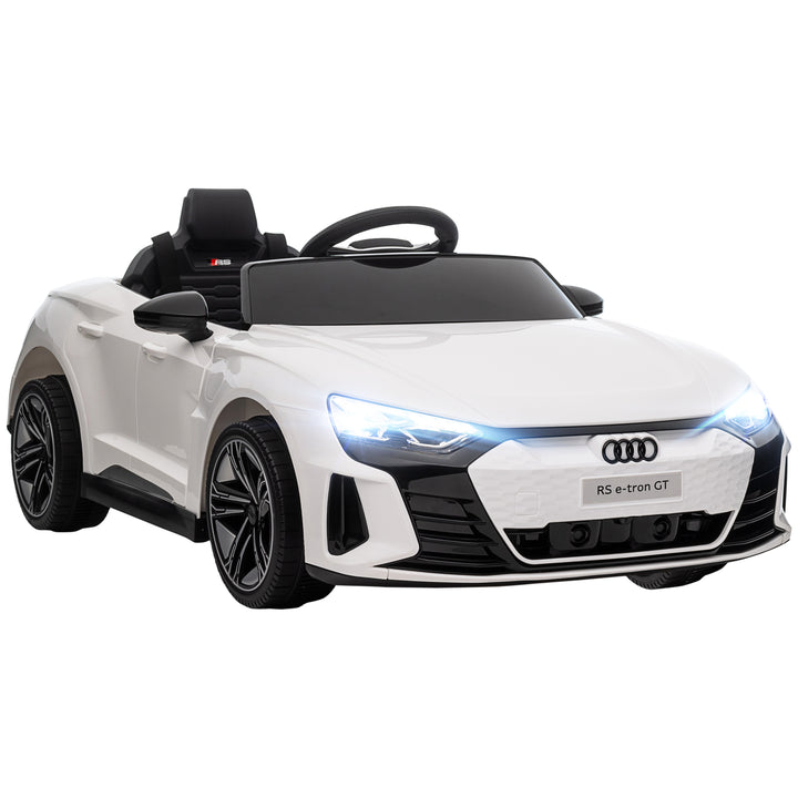Carro Elétrico AUDI RS E-Tron GT para Crianças de 3-6 Anos Carro de Bateria 12V com 2 Motores Controlo Remoto Faróis LED Buzina Música USB e Abertura de Porta 3-5km/h 103x58x41cm Branco