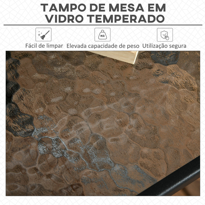 Mesa de Jardim Quadrada Mesa de Exterior 76x76x72 cm com Orifício para Chapéu de Sol e Tampo de Vidro Temperado para Pátio Terraço Preto