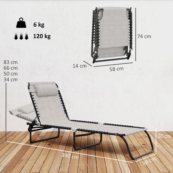 Espreguiçadeira dobrável Espreguiçadeira de praia ajustável com encosto ajustável Fácil de transportar para Praia Piscina 197x58x76cm cor Creme Branco