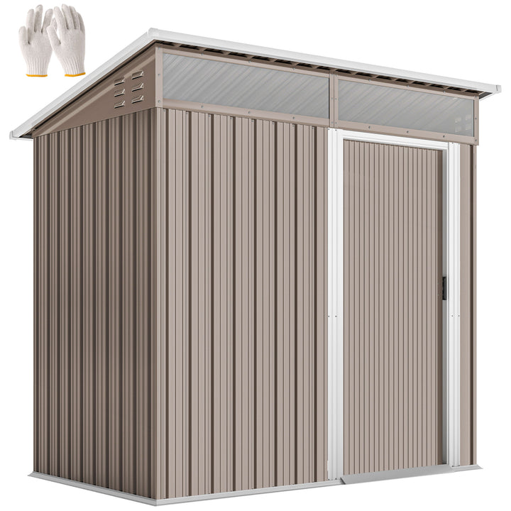 Abrigo de Jardim 1,9m² 195x122x182 cm Abrigo de Exterior com Base Reforçada (Chão NÃO Incluído) Porta Corredera Janelas Abrigo de Ferramentas para Pátio Marrom Claro