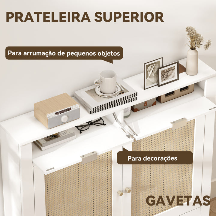 Cobertura para Radiador com Portas Rebatíveis e Vime Proteção Radiador de MDF 111x19x95,5 cm com Compartimento Desenho Boémio para Sala Quarto Branco