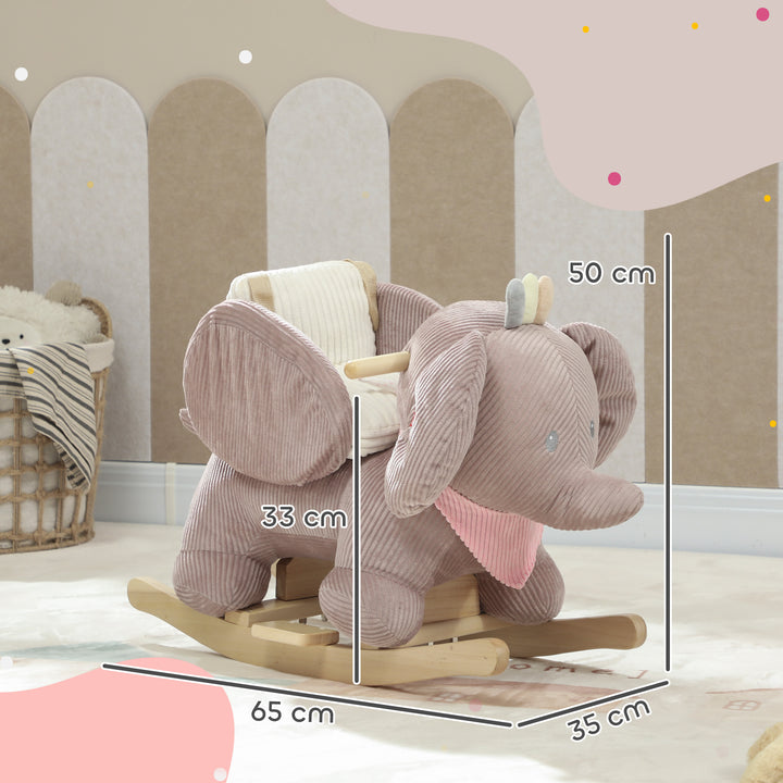 Cavalo Baloiço para Bebés com Som de Elefante e Cinto de Segurança de 3 Pontos Cavalo Brinquedo com Base em Madeira de Álamo para Crianças de 18-36 Meses 65x35x50 cm Castanho