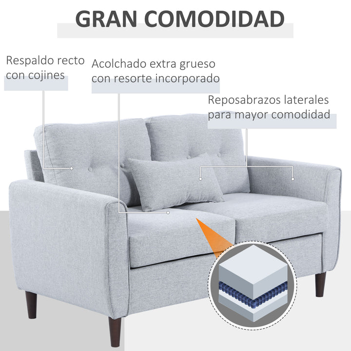 Sofá de 2 lugares Poltrona de dois lugares para sala de estar com almofadas e assento acolchoado fronha lavável 140x78x83 cm cinza claro