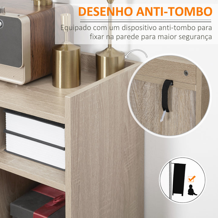 Aparador de Sala de Estar Moderno com 2 Portas 1 Gaveta e 3 Prateleiras Abertas Aparador Auxiliar de Armazenamento para Cozinha Dormitório Entrada Anti-Tombo 80x30x96,5cm Madeira