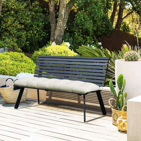 Almofada para Banco 128x48x8 cm Almofada para Banco de Jardim com 2 Cordões de Fixação Impermeável e Proteção UV 50+ para Jardim Terraço Creme
