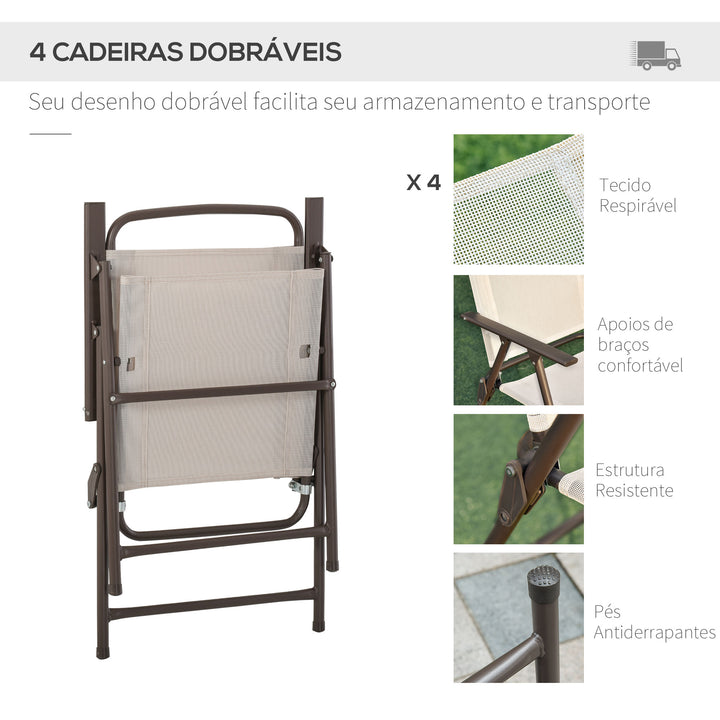 Conjunto de Móveis para Jardim ou Terraço Inclui 1 Mesa + 4 Cadeiras + 1 guarda-sol- Cor: Creme