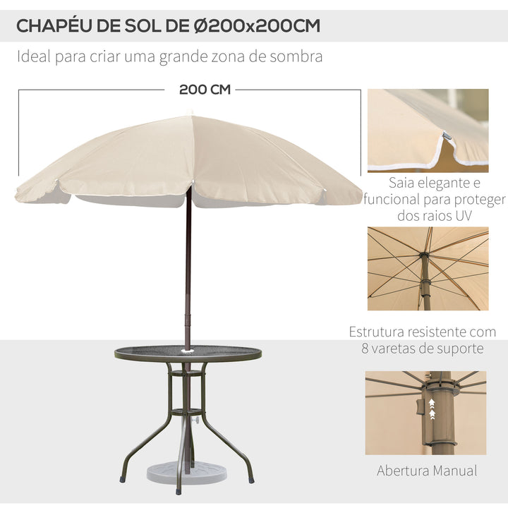 Conjunto de Móveis para Jardim ou Terraço Inclui 1 Mesa + 4 Cadeiras + 1 guarda-sol- Cor: Creme