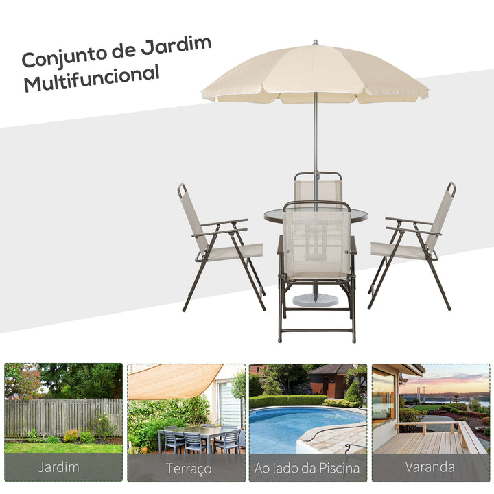 Conjunto de Móveis para Jardim ou Terraço Inclui 1 Mesa + 4 Cadeiras + 1 guarda-sol- Cor: Creme