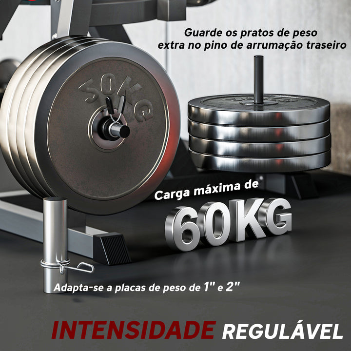 Máquina de Extensão e Flexão de Pernas Ajustável com Carga de Discos para Treino de Glúteos Coxas e Panturrilhas para Ginásio em Casa