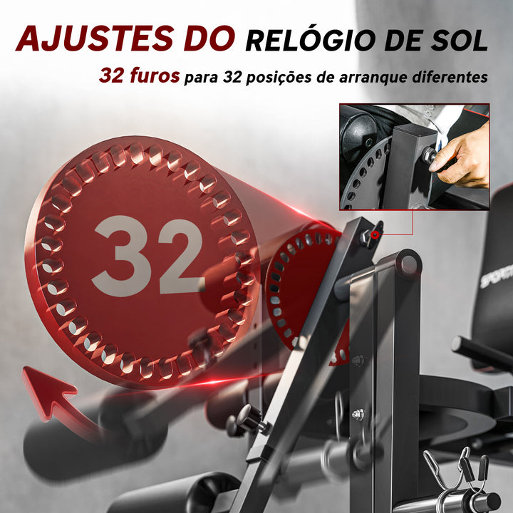 Máquina de Extensão e Flexão de Pernas Ajustável com Carga de Discos para Treino de Glúteos Coxas e Panturrilhas para Ginásio em Casa