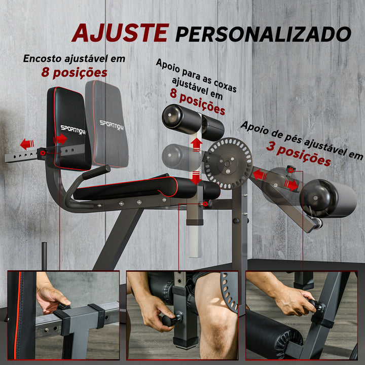 Máquina de Extensão e Flexão de Pernas Ajustável com Carga de Discos para Treino de Glúteos Coxas e Panturrilhas para Ginásio em Casa