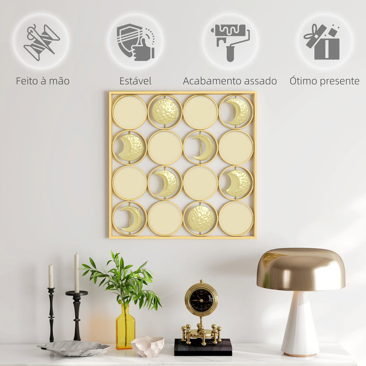 Decoração de Parede Metálica de Fases Lunares Adornos Metálicos Multidirecionais com 16 Discos para Sala Quarto Corredor 67,9x67,9 Dourado