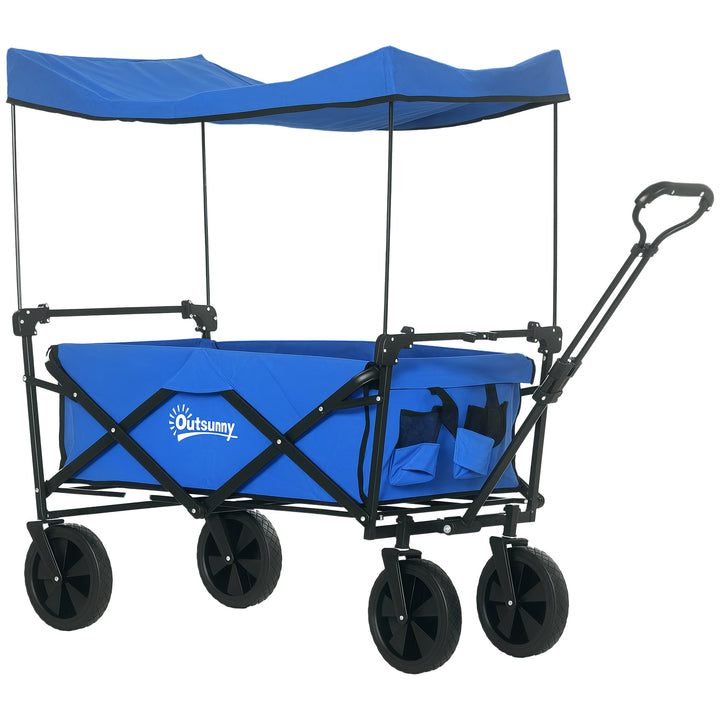 Carrinho de Transporte com Toldo Removível Carrinho Dobrável com Alça Ajustável e Bolsa de Transporte Capacidade 100 kg para Campismo Praia 97x52x105 cm Azul