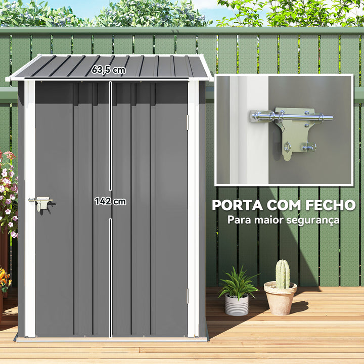 Abrigo de Jardim 0,92 m² 100x103x160 cm Abrigo Exterior de Aço Galvanizado com Porta Fechadura e Teto Inclinado para Armazenamento de Ferramentas Cinza