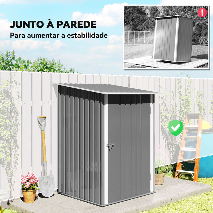 Abrigo de Jardim 0,92 m² 100x103x160 cm Abrigo Exterior de Aço Galvanizado com Porta Fechadura e Teto Inclinado para Armazenamento de Ferramentas Cinza