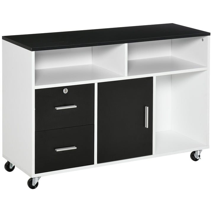 Armário Auxiliar multiusos de Escritório para Impressora com Prateleiras e Gavetas Grande Arrumação 100x35x65 cm Preto e Branco