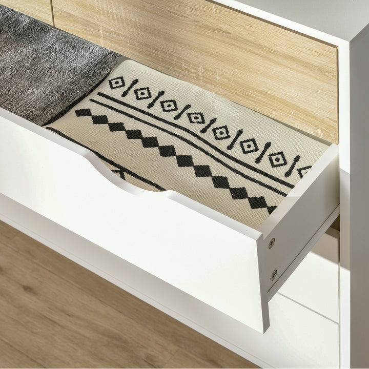 Cómoda com 5 Gavetas Cómoda de Quarto com Pés de Madeira Cómoda para Sala Escritório Estilo Nórdico 99x39x101 cm Branco e Carvalho