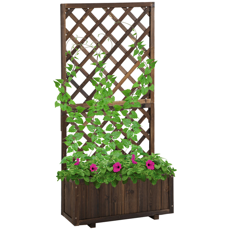 Floreira com Treliça de Madeira Maciça Caixa de Plantio com Suporte para Plantas Trepadeiras para Cultivo de Plantas Flores 72,5x31,5x149,5 cm Marrom