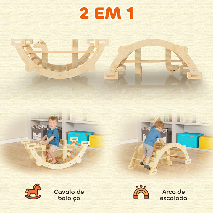 Arco de Escalada 2 em 1 de Madeira e Baloiço Montessori Brinquedo Educativo Interior para Crianças de 2-4 Anos 110x52 cm Madeira