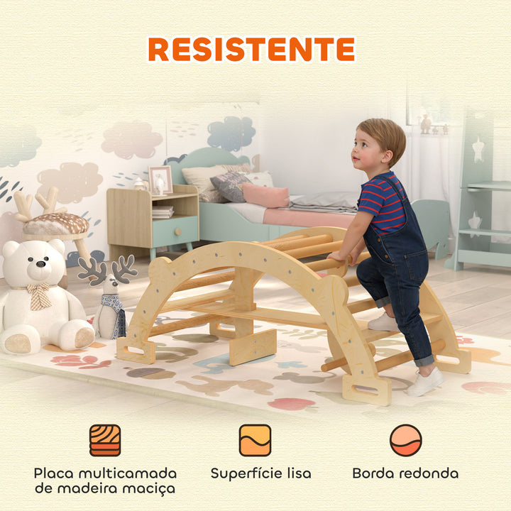 Arco de Escalada 2 em 1 de Madeira e Baloiço Montessori Brinquedo Educativo Interior para Crianças de 2-4 Anos 110x52 cm Madeira