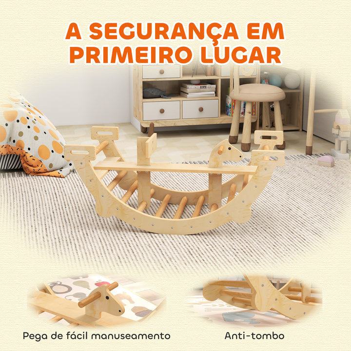 Arco de Escalada 2 em 1 de Madeira e Baloiço Montessori Brinquedo Educativo Interior para Crianças de 2-4 Anos 110x52 cm Madeira