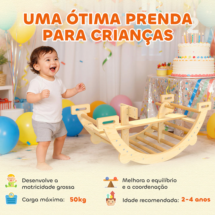 Arco de Escalada 2 em 1 de Madeira e Baloiço Montessori Brinquedo Educativo Interior para Crianças de 2-4 Anos 110x52 cm Madeira