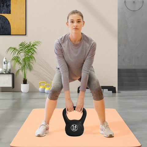 Peso Russo de 14 kg Kettlebell Fitness Preenchido de Areia com Punho Largo Antiderrapante para Exercícios e Treinos em Casa Ginásio 26x18x32 cm Preto