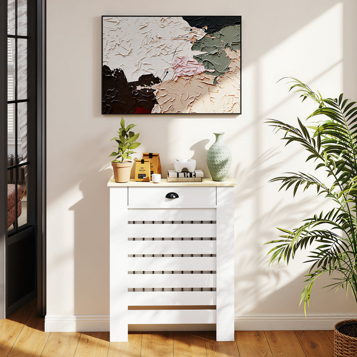 Cobertura para Radiador com Gaveta Cobertura para Radiador de MDF para Sala de Estar Dormitório Corredor 78x19x95,5 cm Branco