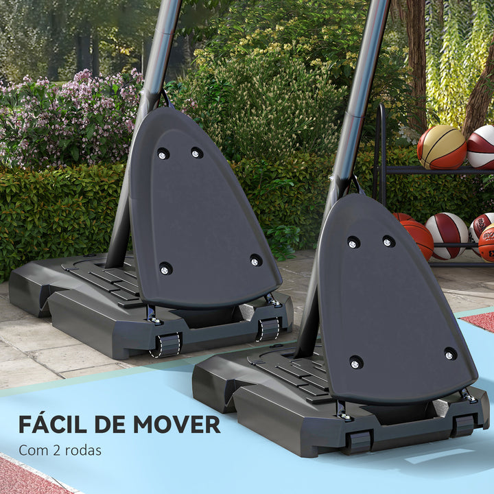 Tabela de Basquetebol com Altura Ajustável 293-350 cm Tabela de Basquetebol com Rodas Base Preenchida com Água ou Areia para Exterior 111x70,5x293-350 cm Preto