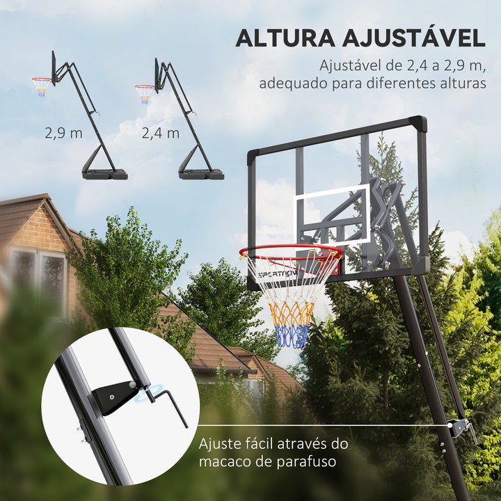 Tabela de Basquetebol com Altura Ajustável 293-350 cm Tabela de Basquetebol com Rodas Base Preenchida com Água ou Areia para Exterior 111x70,5x293-350 cm Preto