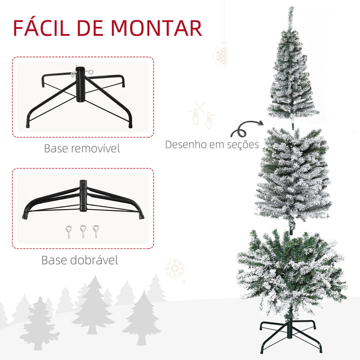 Árvore de Natal 225 cm Árvore de Natal Artificial Nevado com 738 Ramos e Suporte de Metal Árvore de Natal para Sala de Estar Verde e Branco