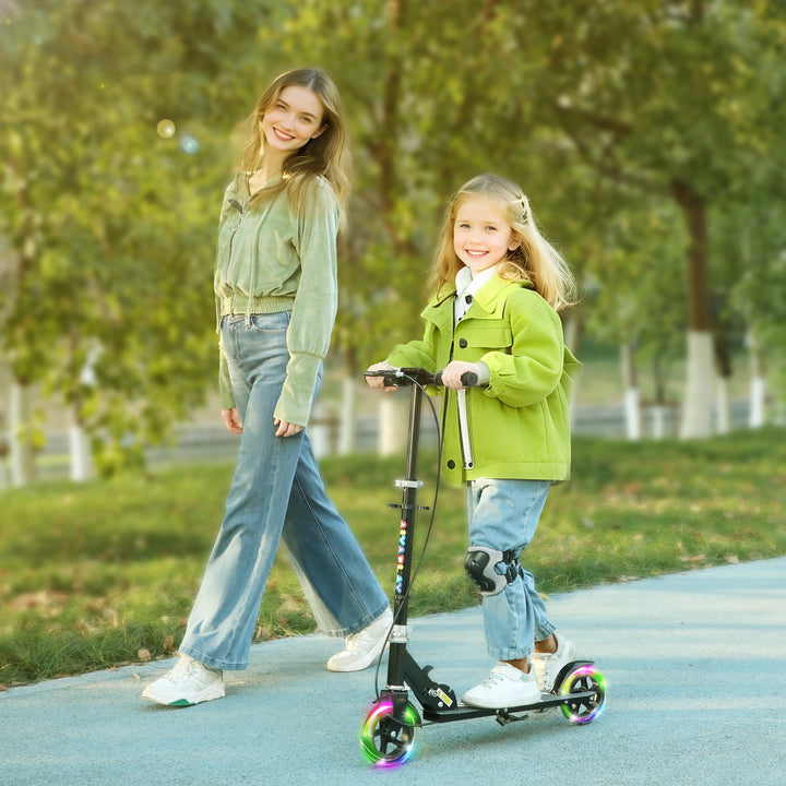 Trotinete Dobrável para Crianças de 3-8 Anos Trotinete Infantil de 2 Rodas com Luzes LED Guiador com 4 Alturas Ajustáveis Travão Traseiro e de Mão 73x36x73-89 cm Preto