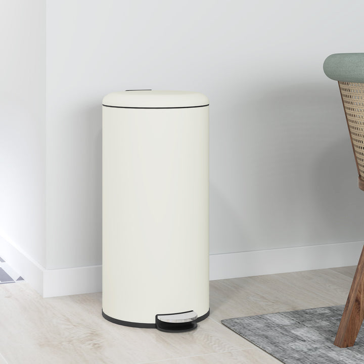 Balde de Lixo para Cozinha 30L Cubo de Lixo com Pedal Tampa com Fechamento Suave e Cubo Amovível para Escritório Estúdio Creme