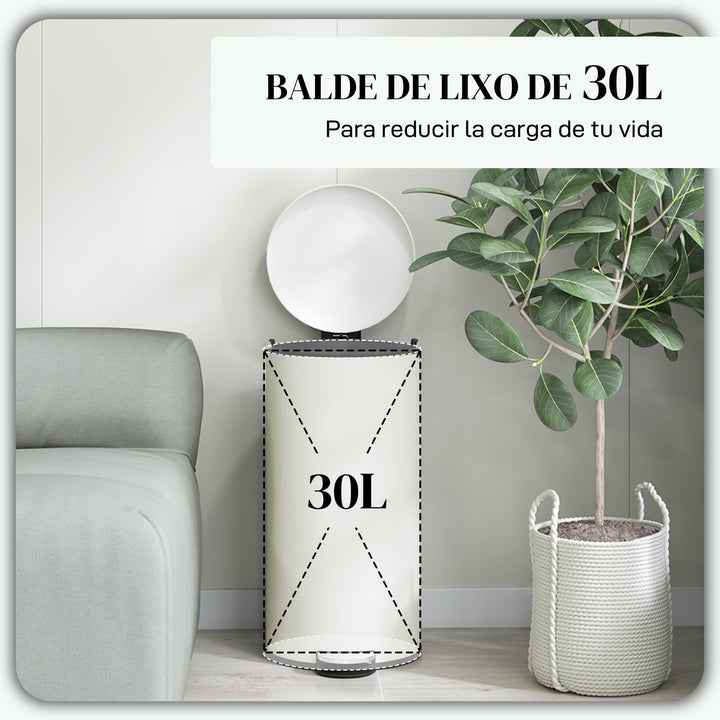 Balde de Lixo para Cozinha 30L Cubo de Lixo com Pedal Tampa com Fechamento Suave e Cubo Amovível para Escritório Estúdio Creme