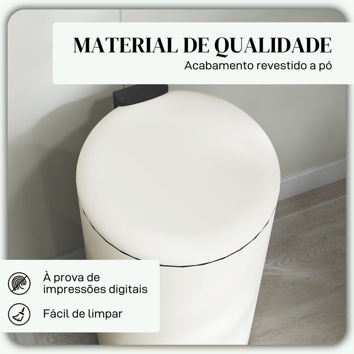Balde de Lixo para Cozinha 30L Cubo de Lixo com Pedal Tampa com Fechamento Suave e Cubo Amovível para Escritório Estúdio Creme