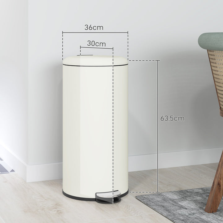 Balde de Lixo para Cozinha 30L Cubo de Lixo com Pedal Tampa com Fechamento Suave e Cubo Amovível para Escritório Estúdio Creme