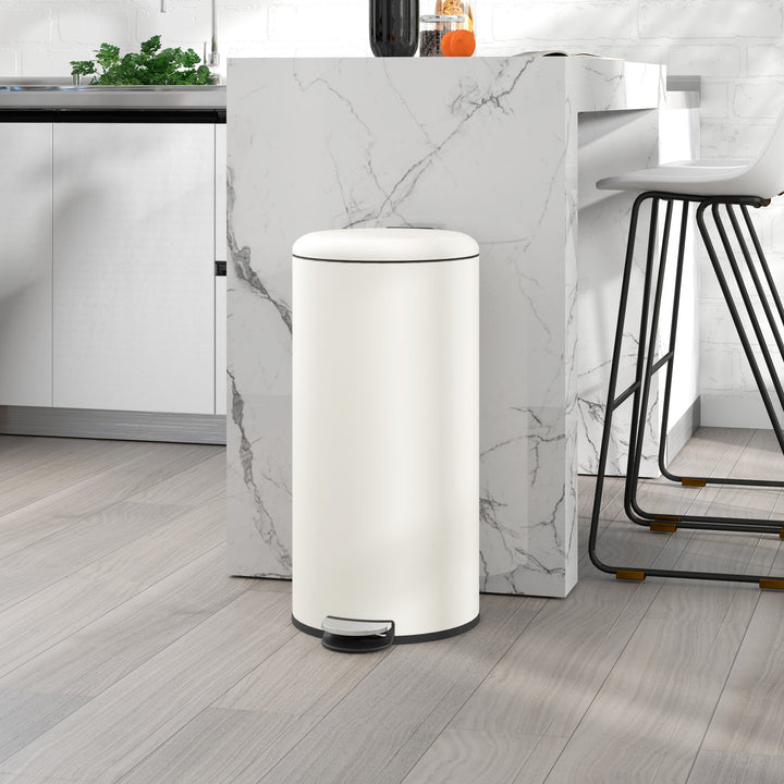 Balde de Lixo para Cozinha 30L Cubo de Lixo com Pedal Tampa com Fechamento Suave e Cubo Amovível para Escritório Estúdio Creme