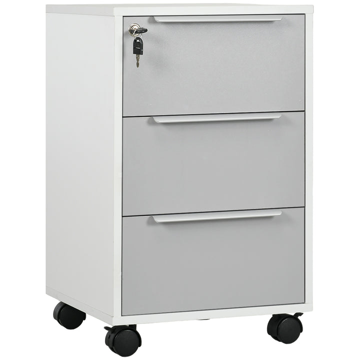 Armário de arquivo móvel para escritório com 3 gavetas Rodas de trava 40x40x63,5 cm Branco e cinza