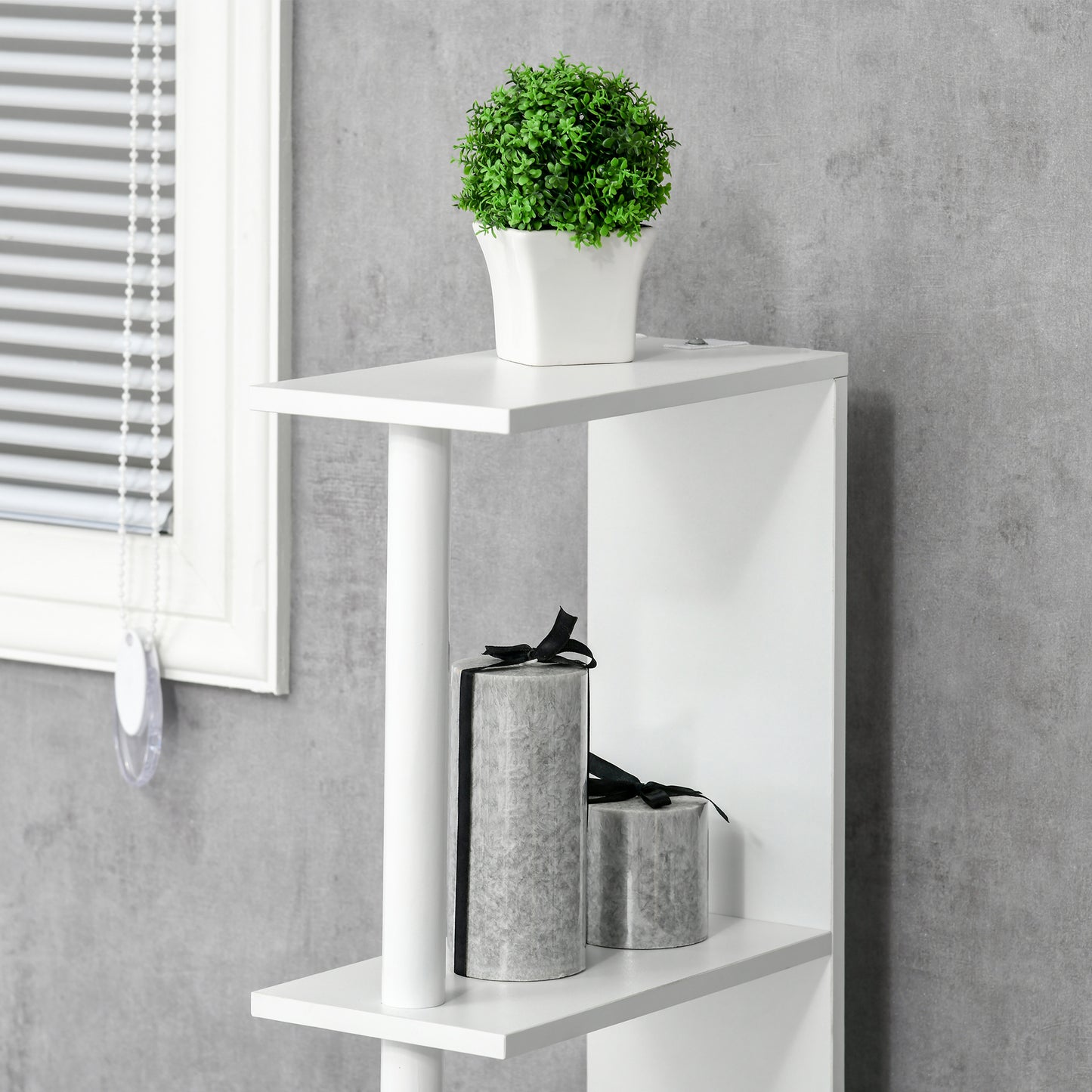 Coluna Casa de Banho com 2 Portas e 2 Prateleiras Abertas Armário Alto para Casa de Banho Sala de Estar Dormitório Estilo Moderno 15,2x29,8x118cm Branco