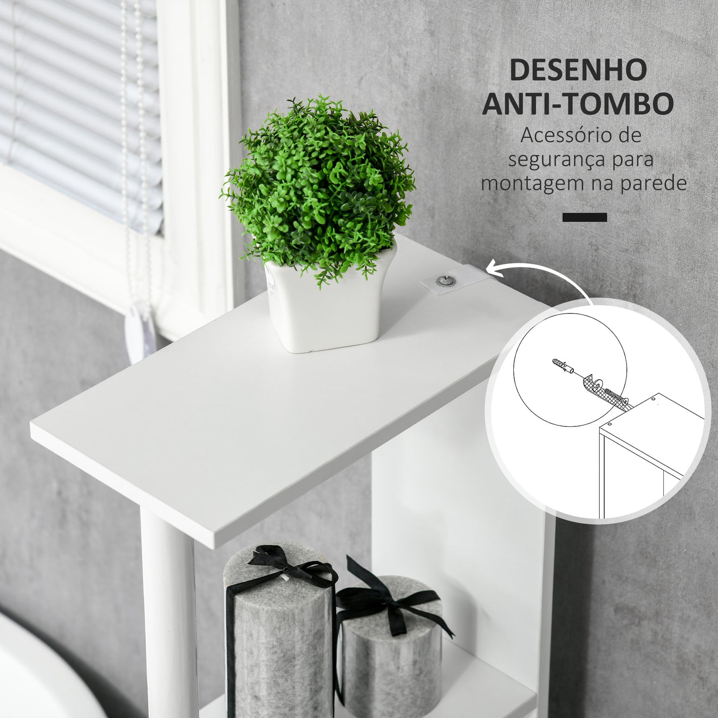 Coluna Casa de Banho com 2 Portas e 2 Prateleiras Abertas Armário Alto para Casa de Banho Sala de Estar Dormitório Estilo Moderno 15,2x29,8x118cm Branco