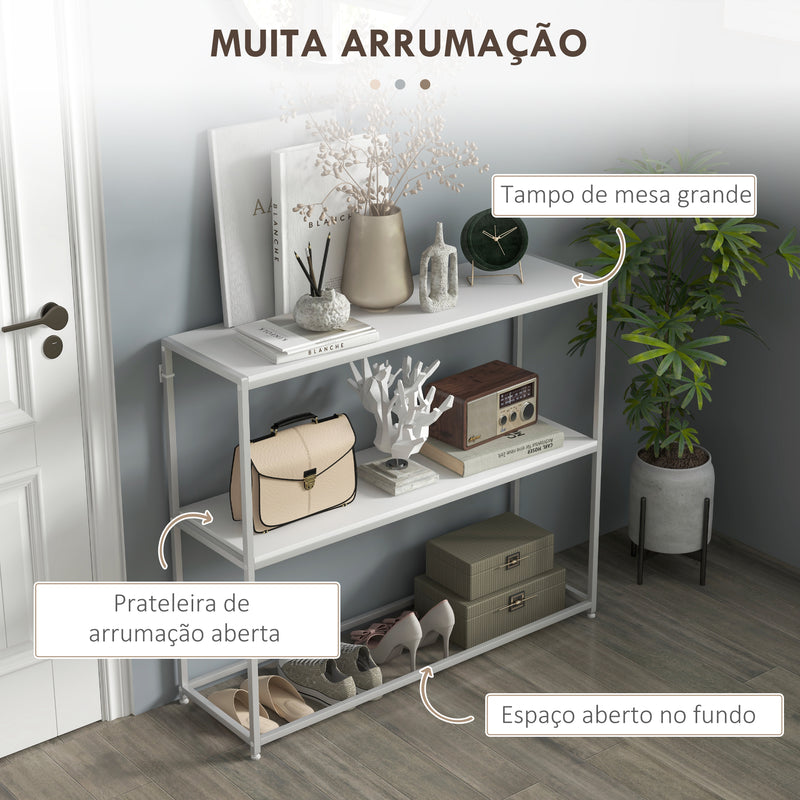 Mesa Consola de Entrada Mesa de Entrada com Estante Aberto e Estrutura de Aço Anti-tombo para Sala Corredor 100x30x87 cm Branco